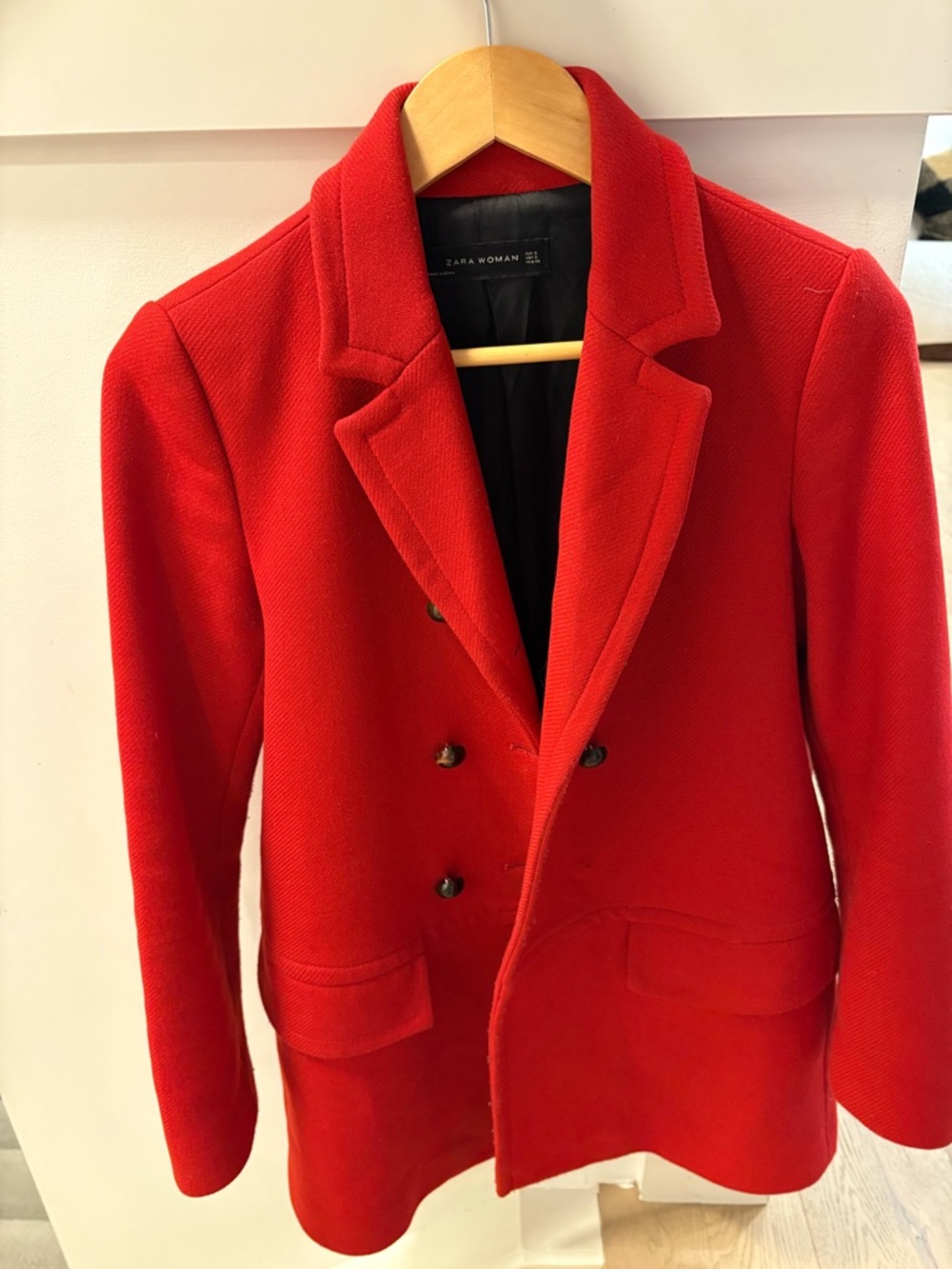Zara Bright Red Double-Breasted Blazer Coat